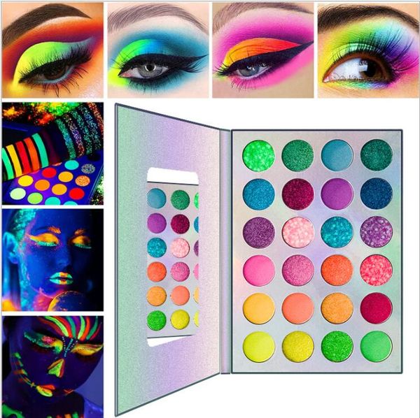 Marca fluorescente sombra de olho 24 Cores Brilha no transporte rápido livre escuro fluorescente Shades Pigment Palette