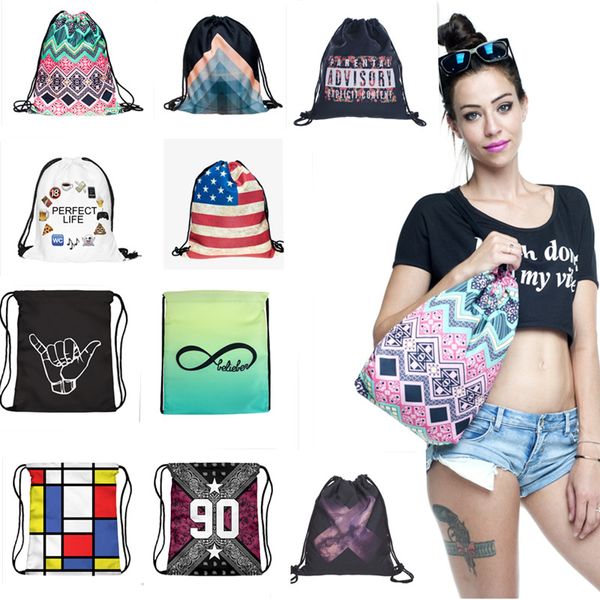 

zhbslwt new fashion drawstring bag women backpack 3d printing travel softback women mochila 078