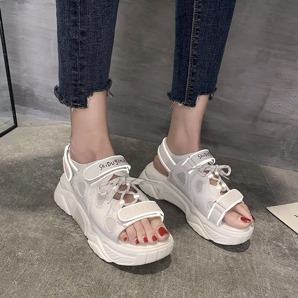 

dress shoes summer 2021 sports sandals female wild fairy wind beach thick bottom increased daddy tide z835, Black