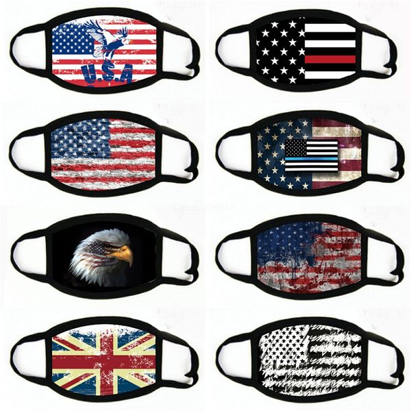 

ice silk american flag camo print face masks fashion designer maskwashable protective dustproof earloop cloth masks#819, Black