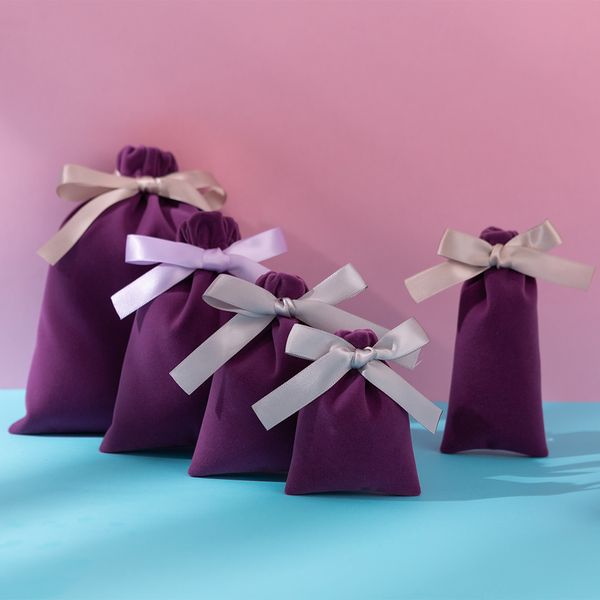 

50pcs wholesale purple jewelry bags for jewellry christmas wedding party favor xmas velvet gift pouches with drawstring white silk, Pink;blue