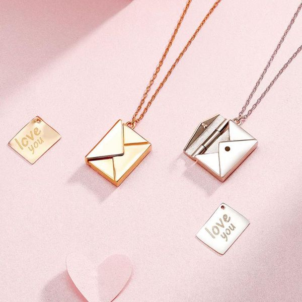 

luxury pendant necklace choker neck chain necklace women envelope shape love letter pendant jewelry accessories gifts, Silver