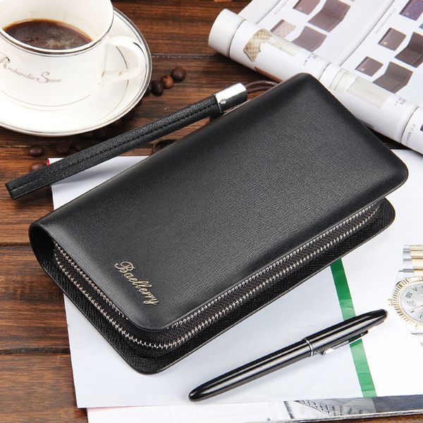 

men wallets large capacity cell phone pocket double zipper men clutch bag passcard pocket male business wallet, Red;black