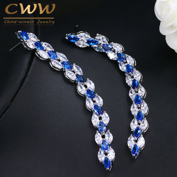 

cwwzircons 8.5 cm cubic zirconia blue dangle drop long earrings for women summer fashion jewelry accessories cz146, Silver
