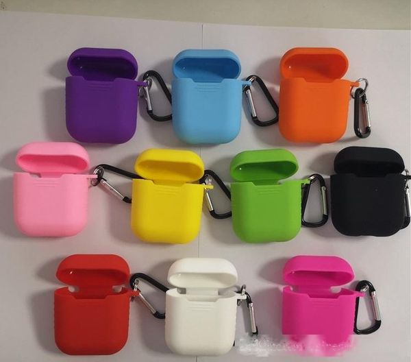 

2mm thinness silicone protective cover case for airpods 1 2 with carabiner hook 100pcs/lot