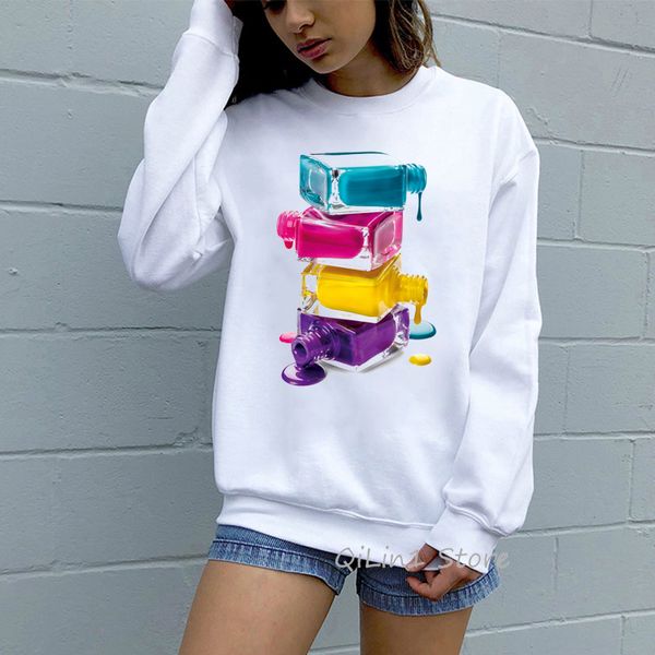 

a stack of nail polish printed funny hoodie woman kawaii clothes women 3d sweatshirts 90s streetwear white tracksuit moletom, Black