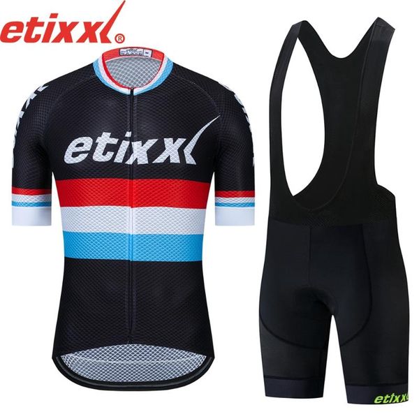 

cycling jersey 2020 men short sleeve breathable maillot ropa ciclismo mtb sportwear bike clothing 19d gel pad bib shorts set, Black;blue