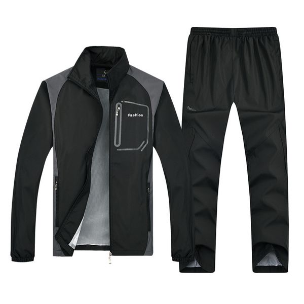 

running sets men's casual tracksuit long sleeve full-zip jogging athletic sweat suits set sports sportswear, Black;blue