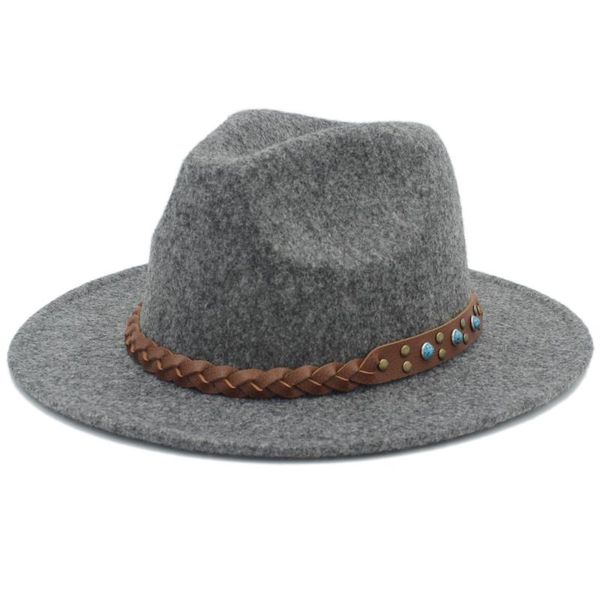 

100% wool women's men's chapeu feminino fedora hat for gentleman woolen wide brim jazz cap panama sun hat 20, Blue;gray