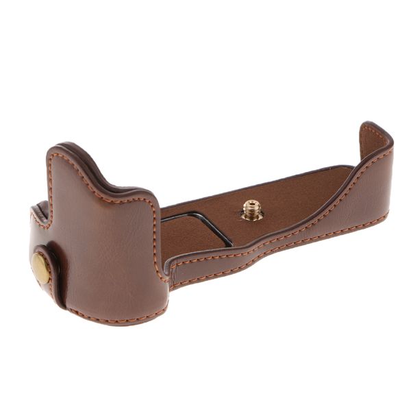 

pu leather camera half case bag cover protector for canon eos m50 - coffee