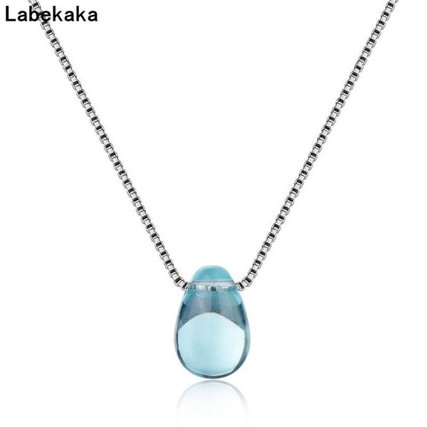 

labekaka blue crystal water drop pendants necklace women stainless steel party jewelry accessories gift, Silver