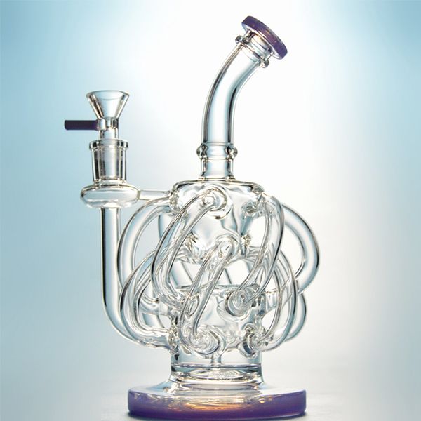 Mor Yeşil Nargile 12 Recyclers Cam Bong Percolator Süper Siklon Dab Kuleleri Vortex Recycler Bent Tipi Su Boruları Kase XL137 ile 14mm Dişi Ortak Bongs