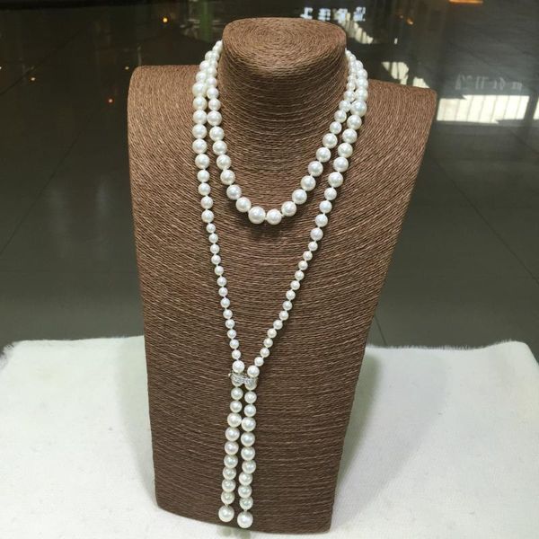 

shell pearl sweater chain long necklace, Silver