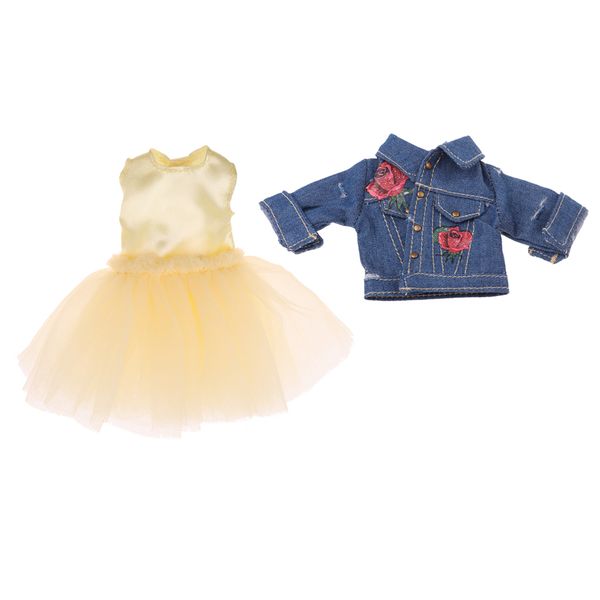 

1/6 bjd doll fashion gauzy dress jeans jacket clothes for 12inch blythe licca luts as doll dance skirt coat