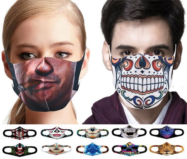 

us stock halloween party masks fun mask cosplay digital print novelty skull mask cotton men women cosplay face mask dust windproof