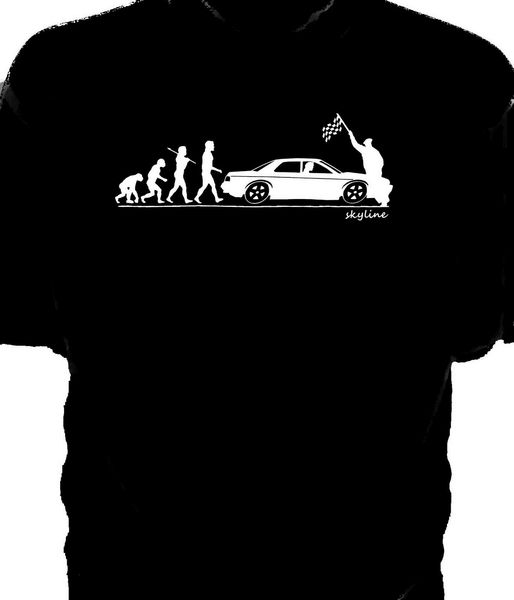 

эволюция человека клетчатый флаг t-shirt- классический nissan datsun skyline