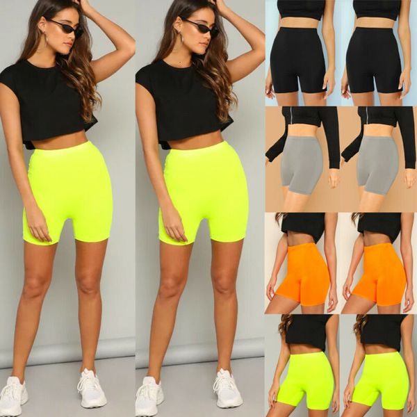 

new women ladies fashion casual summer fitness bike shorts soft solid high waist stretch workout shorts, White;black