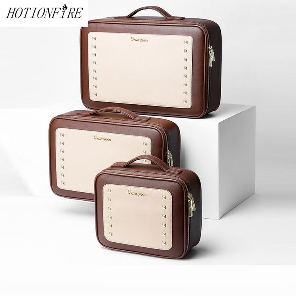 

women men large capacity portable storage cosmetic box toiletry bag professional multi-layer multi-function pu cosmetic bag