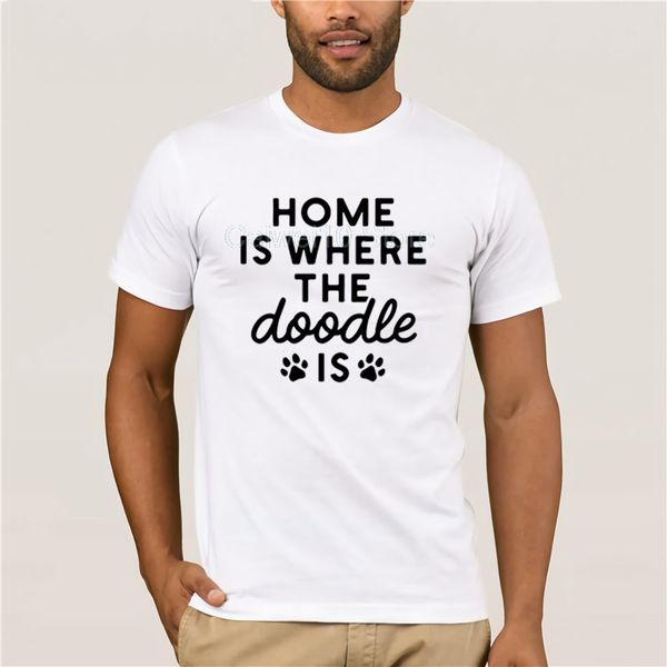 

round neck cool man's 100% cotton t shirt home is where the doodle is dog the fashion summer mens shirt
