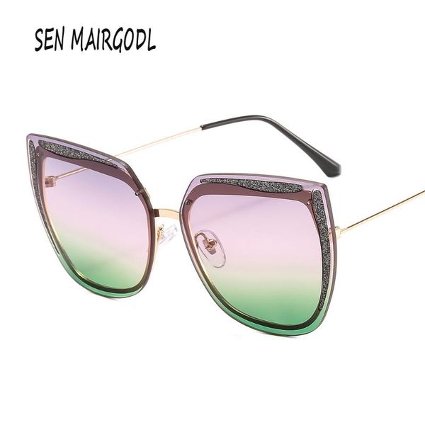 

2020 color leather decorative sunglasses women men luxurious design cat-eye sun glasses retro rimless glasses lunette de soleil, White;black