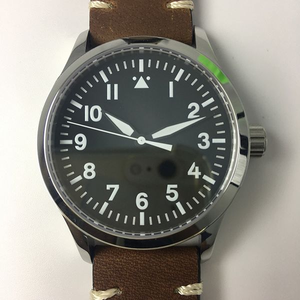 

fashion brown leather strap watch men 42mm sapphire glass automatic mechanical dial luminous 316l stainless steel case clock, Slivery;brown