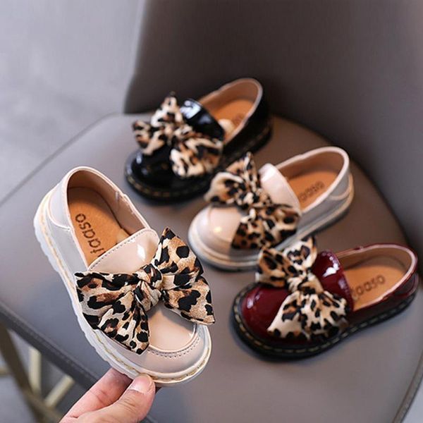 

fashion girls princess shoes 2020 autumn kids children leopard bow pu leather baby anti-slip vintage shoes zapatos s11365, Black;grey