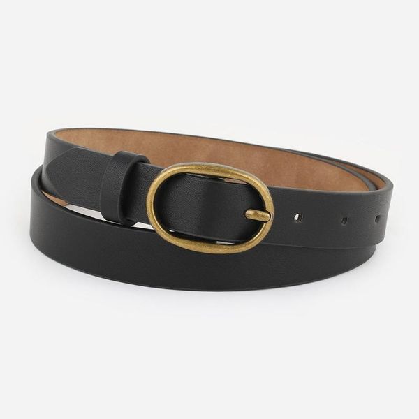 

vintage solid bronze buckle thin leather belt fashion leather belt women's waistband, Black;brown
