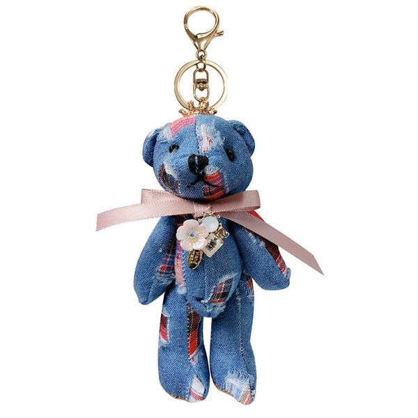 

keychains fashion bear doll key chain for woman striped plaid bag pendant decoration car keyring girl, Silver