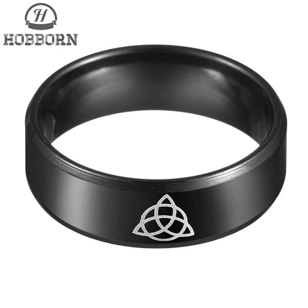

cluster rings hobborn vintage men ring 316l stainless steel black color irish viking triquetra symbol charm finger mystic jewelry gift, Golden;silver