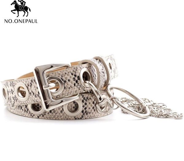 

no.onepaul cowhide belt snake pattern decorative belt chain snakeskin print belts for women gold square pin buckle waistban, Black;brown