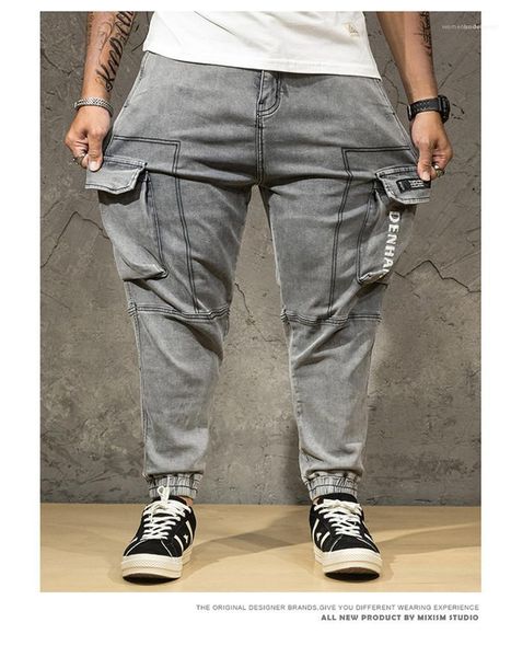 

hop pencil pants male clothing plus size mens designer jeans spring summer loose multi pockets jean hip, Blue