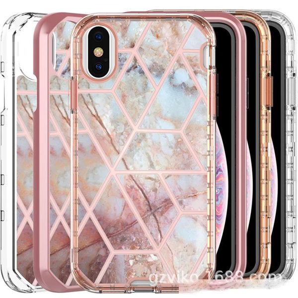 

new design for iphone x xr xs max case marble 3 in 1 heavy duty shockproof full body protection cover case
