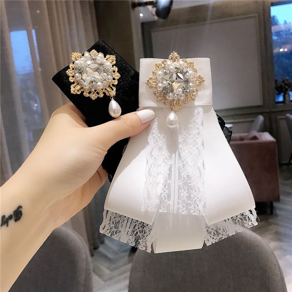 

korean simple brooch baroque rhinestones pearl lace ribbon receive flowers bow tie for girl women fashion jewelry accessories, Blue;purple