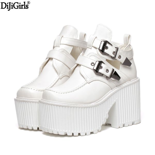 

botas altas mujer black pu leather buckle boots brand rock style platform boots punk martin fashion motorcycle