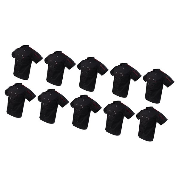 

10 pieces black short sleeve restaurant chef, White;black