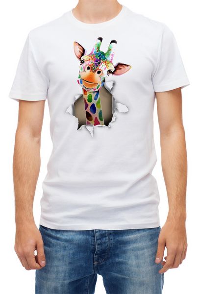 

torn эффект жираф мужская с коротким рукавом футболка вольная tee shirt