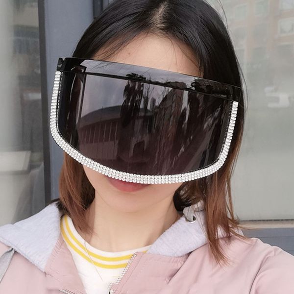 

sunglasses 2021 brand design fashion oversized women vintage siamese windproof diamond frame driving sun glasses for female, White;black