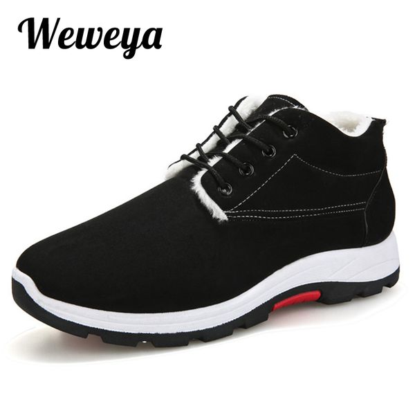 

weweya winter boots men fashion fur flock winter shoes men leather ankle boots warm casual, Black