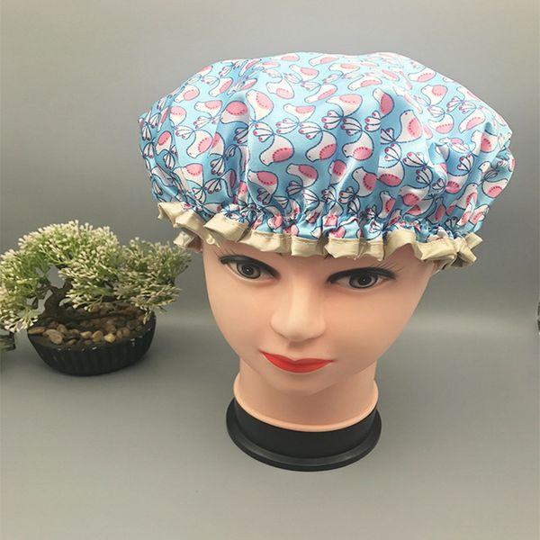 

beanie/skull caps 3pcs/lot waterproof bonnet prints silky turban hat double layers shower cap wash makeup adults headwrap head cover ym-02, Blue;gray