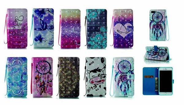 

3d dreamcatcher mandala flower flip butterfly leather wallet case for iphone xs max xr 6 7 8 plus 5s samsung s10 plus s10 lite s8 s9 plus