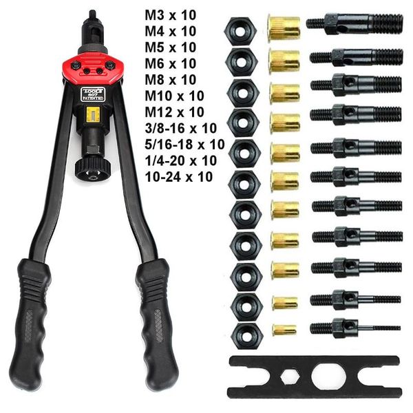 

manual riveter riveting rivnut tools set hand threaded rivet nuts guns with nuts double insert for m3/m4/m5/m6/m8/m10/m12 nut