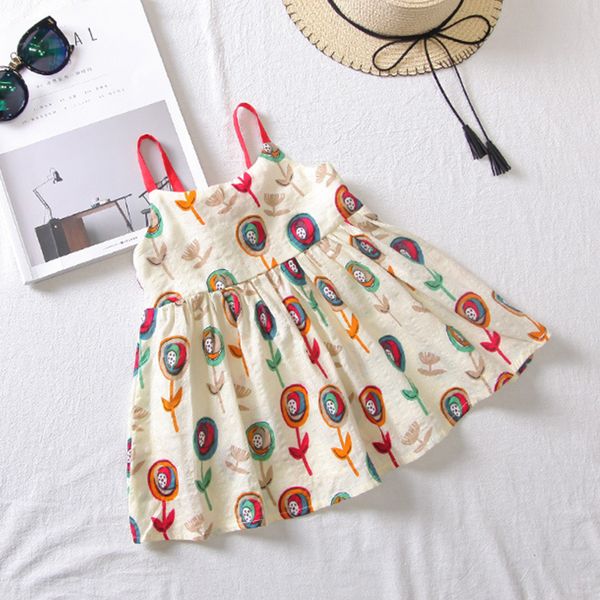 

baby girls dress infant kids sleeveless vestidos a-line floral print cotton children clothes baby summer dress 2 to 7 years old, Red;yellow