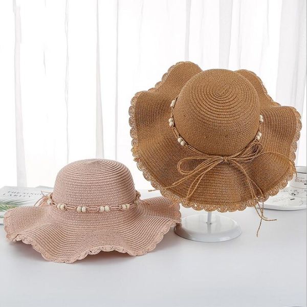 

wide brim hats seioum 2021 fashion hepburn wind striped bowknot summer sun hat beautiful women straw beach large brimmed, Blue;gray
