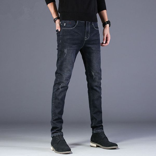 

men brand clothing straight regular-fit pencil pants men casual cotton solid soft jeans youth streetwear fashion homens jeans, Blue