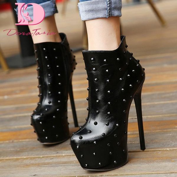 

boots doratasia size 34-39 fashion female ankle platform round toe thin high heels rivet women 2021 shoes woman, Black