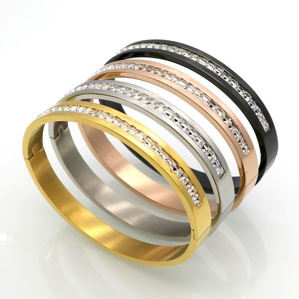 

bracelet stars with the full rhinestone bracelet, wide and thin titanium steel lovers bracelet anti allergy, Black