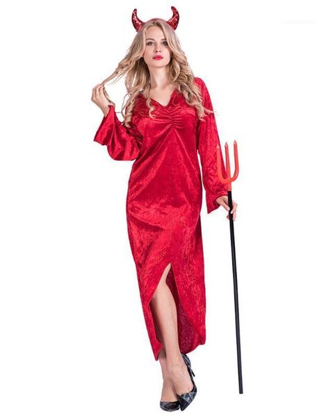 

sleeve clothing festival party club split costumes halloween cosplay female devil dresses designer crew neck long, Black;red