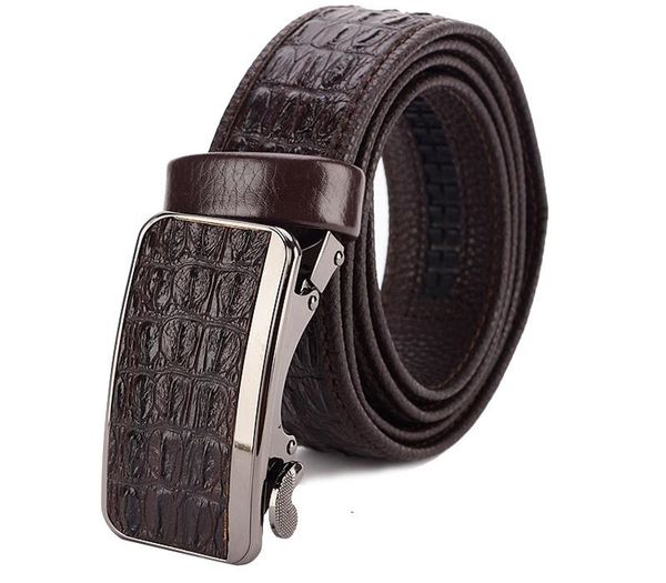 

pu leather belt men grain wedding strap male automatic buckle business belt, Black;brown
