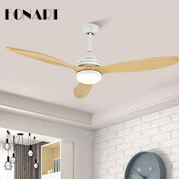 

52 inch european modern simple solid wood leaf remote control decorative ceiling fan lamp with led 15w lamp 220v motor fan light