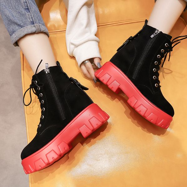

2020 winter woman fashion ankle boots thick sole platform boots brand designers women's gladiator shoes women red, Black